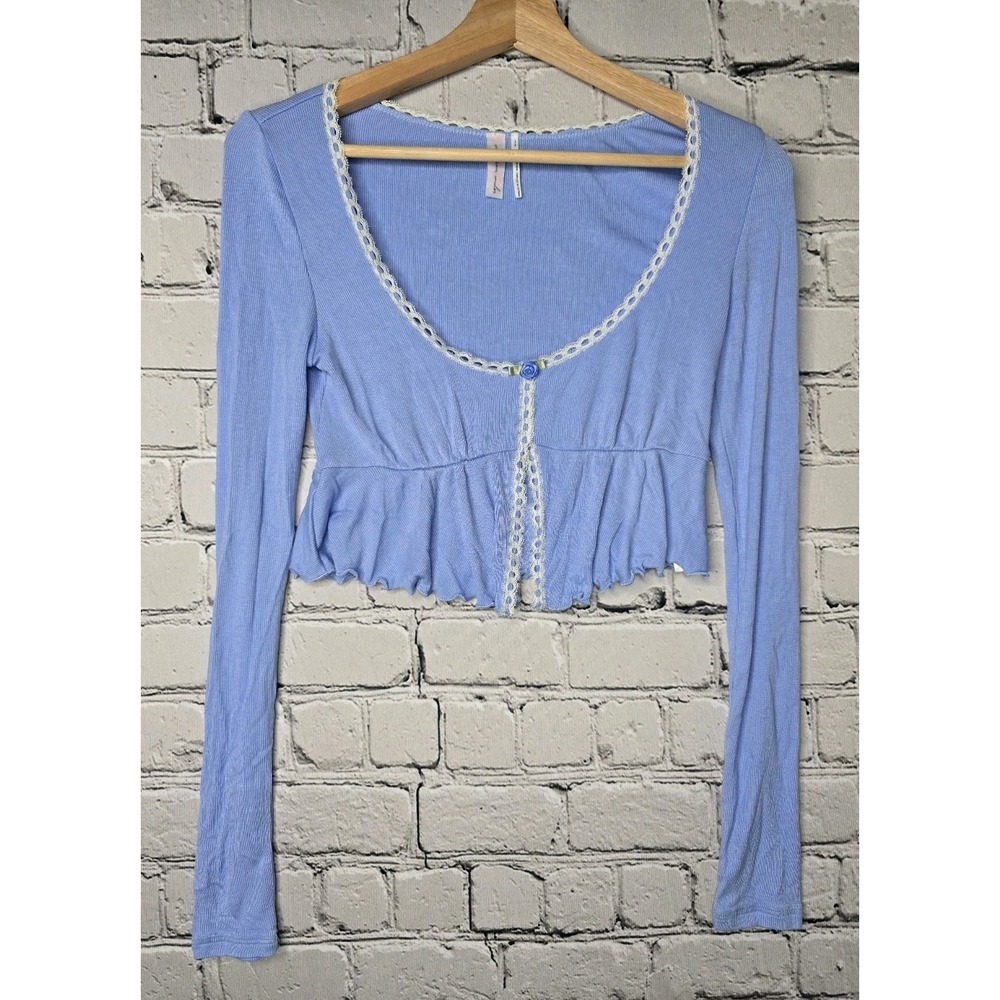 Out From Under Sweet Dreams Flyaway Crop Top In Sky Blue Lace Detail‎ Size Small